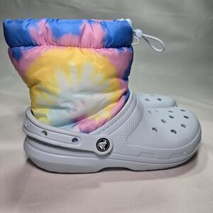 Crocs Classic Lined Neo Puff Tie Dye Ankle Boot Shoes Size Womens 8 Mens 6 Snow